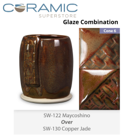Maycoshino SW122 over Copper Jade SW130 Stoneware Glaze Combination Maycoshino SW122 over Copper Jade SW130 Stoneware Glaze Combination